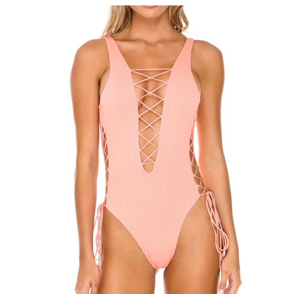 Luli Fama Peach One Piece Cut Out Swimsuit
